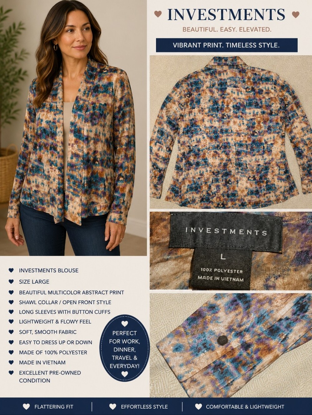 Investments SIZE L - Multicolor Abstract Shawl-Collar Blouse